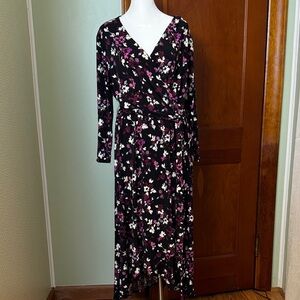 Floral Wrap Dress - Black and Pink
